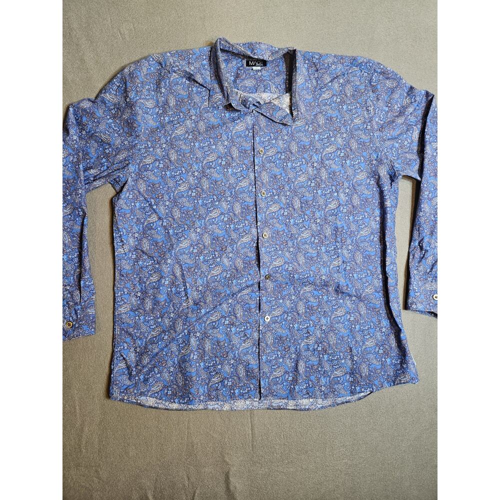 MADE Cam Newton Shirt Mens Extra Large Blue All Over Flower Print Modern Fit